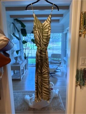 Dress Forum Olive and White Tropical-Print Maxi Jumpsuit